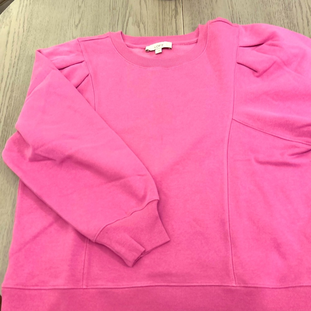 Ann Taylor Loft Size Large Pink Pleated Sleeve Sweatshirt